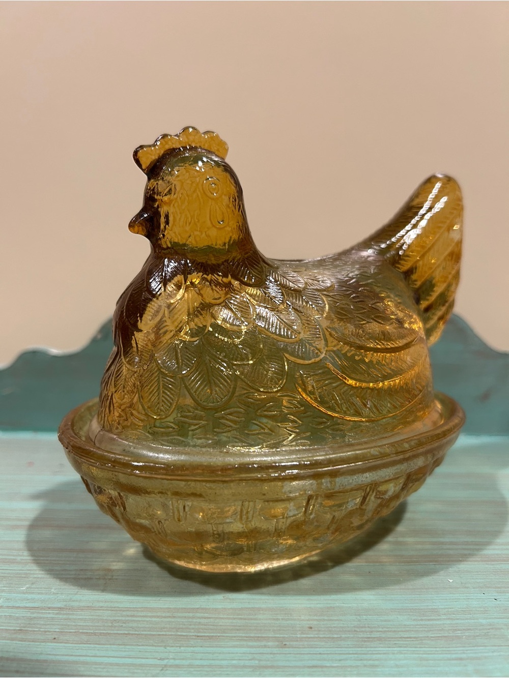 Vtg Amber Glass Hen on Nest Decorative Dish - Home Accents